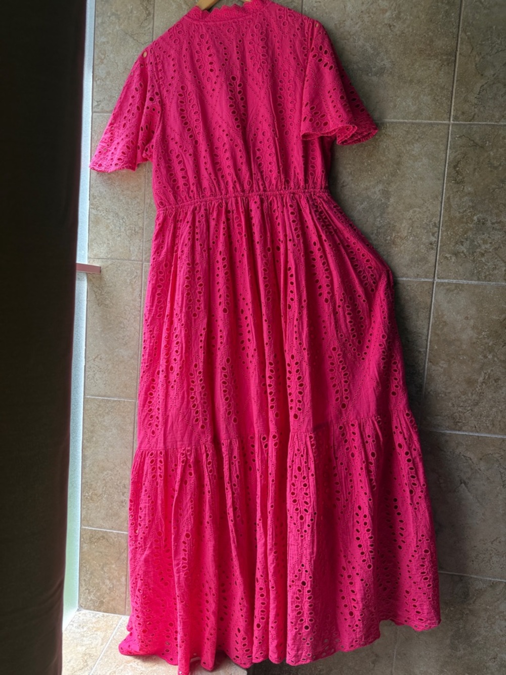Sundance Juno Eyelet Maxi Dress Pink Pockets Elastic Waist Flutter Sleeves Large - Picture 5 of 16
